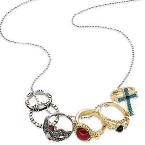 COPY - American Rag 30-in Silver-Tone Chain 6 Fashion Rings Pendant Necklace